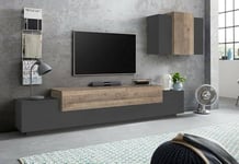 Dmora Mur équipé Ruben, Set Salon Porte TV, Meuble séjour Multi-usages, 100% fabriqué en Italie, 240 x 45 x 180 cm, Anthracite et érable, Grand modèle