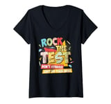 Womens Rock The Test Day Exam Teacher Funny Testing School Student V-Neck T-Shirt