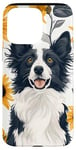 Coque pour iPhone 15 Pro Max White Border Collie Chien Tournesols Motif Art