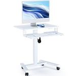 BONTEC Bureau debout mobile avec plateau pour clavier, podium mobile, station de travail d'ordinateur jusqu'à 15 kg, bureau assis-debout pour ordinateur portable sur roulettes, table debout réglable