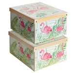 Lot de 2 boîtes de rangement en carton Flamants Roses, avec couvercle, pour ranger, boîtes cadeau, 39x50x24 cm Large