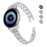 DEALELE Compatible with Samsung Gear Sport / Galaxy 3 41mm / Galaxy 4 Watch / Galaxy Watch 42mm / Active / Active 2, 20mm Rhinestone Diamond Metal Strap Replacement for Huawei GT2 42mm (Silver)