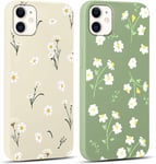 2 Pièces Coque Pour Iphone 11 6,1"", Aesthetic Motif Fleur Étui Filles Femmes Case, Mince Silicone Souple Tpu Bumper Housse Antichoc Protection Case Cover Pour Iphone 11, Vert + Beige