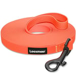 Looxmeer Longe pour Chien, 3 m/5m/7m/10m/15m/20m/25m/30m, Laisse Chien avec Poignée et Sac de Rangement, Laisses Étanches pour Chiens de Dressage de Toutes Tailles, Laisse Longue Robuste (Orange)