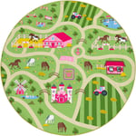 Paco Home Tapis Enfant Tapis Rond Chambre Enfant Tapis De Jeux Tapis Enfant Route Moderne Vert, 160 cm rond