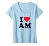 Womens I Heart AM Initials I Love A.M. First And Last Name A M V-Neck T-Shirt