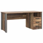 Meubletmoi - Bureau droit 160 cm 3 tiroirs décor bois vieilli et béton gris - buck