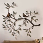 Oiseau mural Art déco, une paire d'oiseaux d'amour sur les branches, sculpture murale en métal, décoration murale rétro en fer forgé, 58x48CM