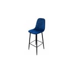 Urban Living - Tabouret de Bar Métal Noir et Assise Velours Bleu - 42x47x108cm