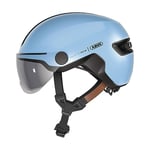 ABUS Casque de ville HUD-Y ACE - casque de vélo stylé avec visière et feu arrière LED magnétique et rechargeable - pour hommes et femmes - bleu, taille M