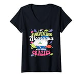 Womens Surviving Nicaragua With These Crazies Nicaragua V-Neck T-Shirt