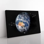 Big Box Art View of Planet Earth Paint Splash Canvas Wall Art Print Ready to Hang Picture, 76 x 50 cm (30 x 20 Inch), Black, Blue, Grey, Brown