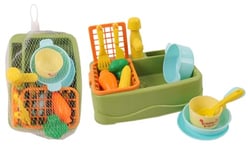 FLYPOP'S - Kit Vaisselle et Son Évier - Jeu d'Imitation - 033628 - Multicolore - Plastique - Cuisine - Jouet Enfant - Cadeau - Robinet - Fruits - Légumes - Dinette - À Partir de 3 Ans