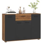 HOMCOM Buffet Salon Meuble de Rangement avec 4 placards, tiroirs et étagères réglables, dim. 120 x 35 x 85 cm, Marron et Noir