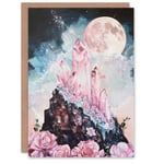 Rose Quartz Crystal Full Moon Fantasy Landscape Greeting Card Birthday Him Her