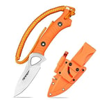 TONIFE Explorer Couteau à Lame Fixe avec Gaine 8Cr14moV Lame Couteau de Survie Multifonctionnel Manche en Nylon Renforcé de Fibre de Verre pour Couteau EDC Extérieur(Orange+Satin)