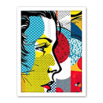 Artery8 Modern Abstract Woman Face in Profile Comic Book Style Red Yellow Geometric Halftone Artwork Framed Wall Art Print 18X24 Inch