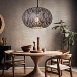 Lampe à suspension table à manger lampe de salon led orientale argent, poinçonnages décoratifs en métal, led 7W 806lm 2700K blanc chaud, DxH 30x120 cm