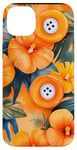 Coque pour iPhone 14 Plus Motif de boutons de couture tropicaux orange aquarelle