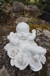 HF1228   FIGURINE STATUETTE  ANGE BLANC ENDORMI  MYSTIQUE CHERUBIN BEBE ROSE FEE