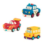 B. Toys - Mini Wheeee-ls - Ensemble de 3 Mini véhicules à Traction arrière, Bus et Voitures, Multi, Voiture de Course, Autobus Scolaire, Voiture de Police - 1 an Plus