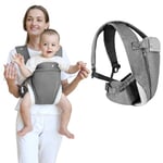 Aolso Porte Bébé,Porte-Bébé Naissance Confortable Extremement Doux, Poches Léger et Respirant Ergonomique Porte-Bébé Écharpe Hanche Multifonction pour Bébé, Taille Réglable (Gris)