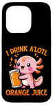 Coque pour iPhone 15 Pro Je bois du jus d'orange A'lotl Funny Axolotl Kawaii