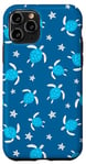 Coque pour iPhone 11 Pro Joli motif floral tortue de mer bleu marine corail et coquillage