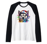 Funny Husky Christmas Lights Angry Dogs Xmas Men Boys Women Raglan Baseball Tee