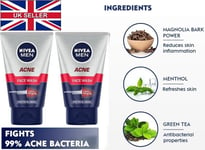 🇬🇧 2 X 100ml Each Nivea Men's Acne Face wash - oily skin pimple blackheads UK