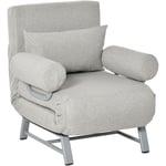 Fauteuil chauffeuse canapé-lit convertible inclinable 1 place grand confort coussin lombaires accoudoirs piètement métal lin gris clair