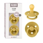 BIBS Colour Soother 2-Pack, BPA Free Dummy Pacifier, Round Nipple. Natural Rubber Latex, Size 2 (6-18 Months), Mustard/Mustard