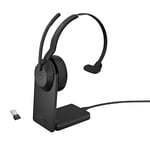 Jabra Evolve2 55 Mono Wireless Headset with Charging Stand, Air Comfort Technology, Noise-cancelling Mics, and Active Noise Cancellation - MS Teams Certified, Works with Other Platforms - Black