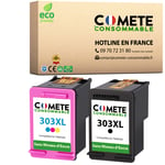 303XL - Pack de 2 cartouche compatible avec HP 303 XL - Sans Niveau d'encre -Noir + couleur