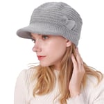 Huakunda Chapeau Femme Hiver Tricoté Béret Bonnet Tricoté en Laine Doublure intérieure Douce Casquette à visière Chaud Beanie Caps Tricoté Élégant