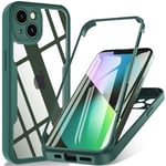 Hensinple Coque pour iPhone 13 avec Protection D'écran, 360 Degrés integrale Antichoc Anti-Rayures Bumper écran Protection Etui Housse pour iPhone 13 - Vert