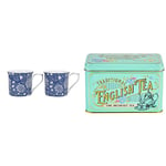 Creative Tops V&A Coffee and Tea Mugs, Porcelain Bone China Mug, William Morris Wild Tulip Design, 300ml, Set of 2 & New English Teas Vintage Victorian Tea Caddy with 40 English Breakfast Tea Bags