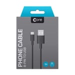 Core Micro 8-Pin Charger Cable 1M In BLACK for iPhone iPad iPod - NEW UK STOCK