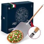 Blumtal pelle a pizza inox courte avec grande surface 30,5 x 30,5 cm - pelle pizza pratique en aluminium - spatule pizza à manche court en bois 61 cm - pelle à pizza en bois avec manche en aluminium