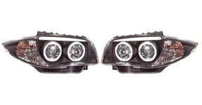 Set strålkastare lamplig for BMW 1serie E81E87 20042011 Svart inkl AngelEyes