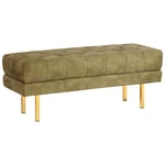 Banc en Velours Banquette de Lit Rembourré Glam Pouf Pieds en Métal Doré Vert O