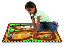 Melissa & Doug Round the Construction Zone Work Site Rug With 3 Wooden Trucks (39 x 36 inches)