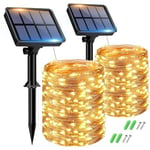 Lot de 2 Guirlande Solaire Exterieur, 15+2m 150LED Guirlande Lumineuse Exterieure Solaire Étanche 8 Modes, Guirlande Extérieure Solaire Décoration pour Jardin Terrasse Cour Maison Noël Mariage Fête