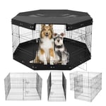 VEVOR Parc pour Chien 160x160x76 cm Enclos Chat Chiot Pliable 8 Panneaux, Clôture d'exercice en Métal avec Porte, Tapis, Housse de Protection, pour Petits Animaux de Compagnie, Intérieur, Extérieur