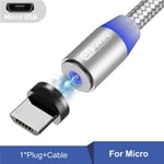 câble Micro USB/type-c magnétique LED,Charge rapide,transfert de données,cordon à 8 broches,pour iPhone 13/12/Huawei/Xiaomi - Type Silver For Micro-2m