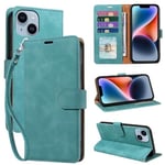 GOTOURED for iPhone 14 Case Wallet,Phone Case 4 Card Slots, [RFID Blocking] [Wrist Strap] [Kickstand] Magnetic Shockproof Protective Leather Flip Cases Cover for iPhone 14 (Green)