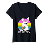 Womens Funny Bunny Ghost Easter Egg Hunt Crew V-Neck T-Shirt