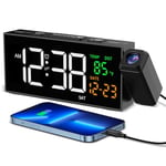 Netzu Projection Alarm Clocks Bedside, Loud Alarm Clock with 350° Rotatable Projector, Temperature, Date, 10 Alarmtones, 4 Volumes, USB Charger, Projector Alarm Clock for Bedroom Living Room