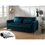 Owen - canapé 3 places convertible - couchage quotidien - matelas 12 cm - en velours - bleu canard