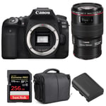 Canon EOS 90D + EF 100mm f/2.8L Macro IS USM + SanDisk 256GB UHS-I SDXC 170 MB/s + LP-E6N + Sac | Garantie 2 ans